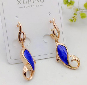 Серьги позолоченные с цветной керамикой E-679-g-blue