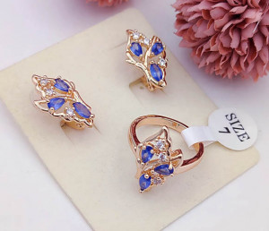 Комплект цветной фианитовой бижутерии ER-923-g-dblue