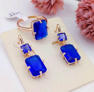 Комплект цветной бижутерии с фианитами ER-932-g-dblue