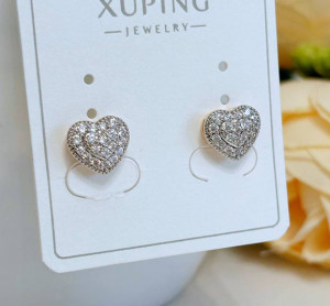 Серьги-гвоздики родированные с фианитами E-5303