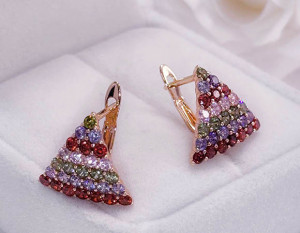 Серьги цветные фианитовые E-5041