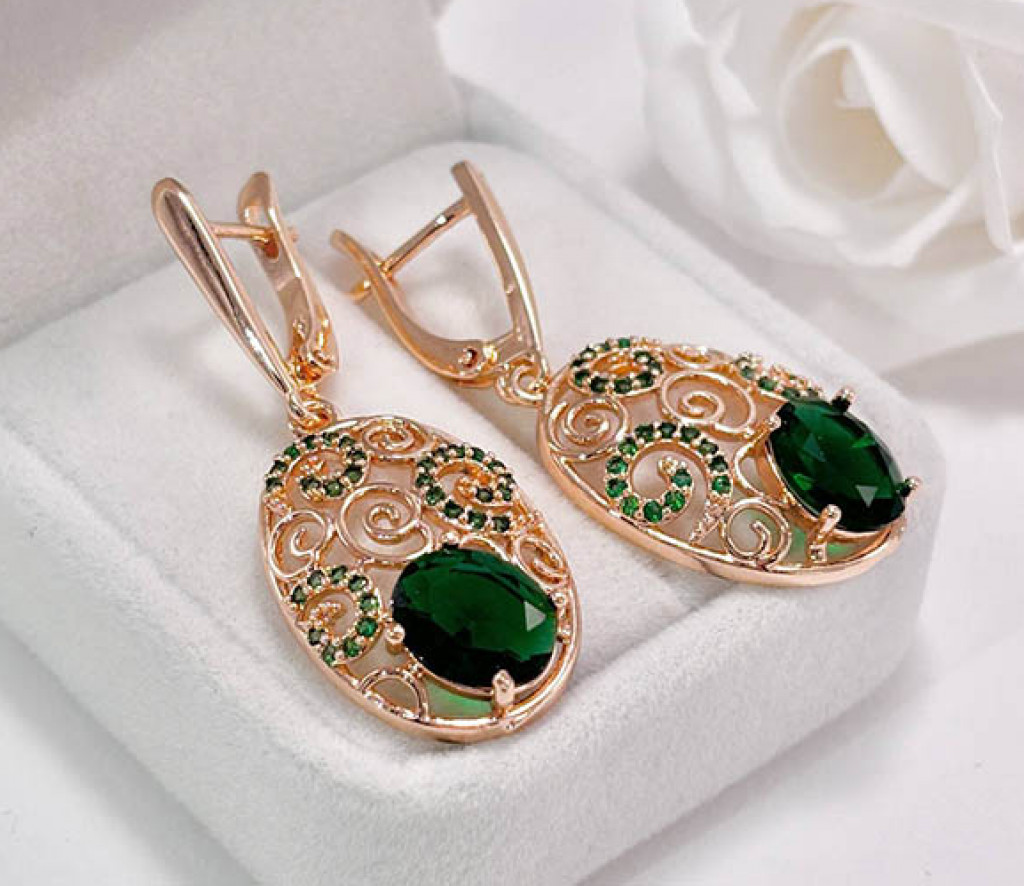 Серьги ажурные с цветными фианитами E-5639