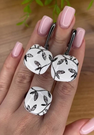 Набор родированной бижутерии с эмалью и фианитами ER-1041