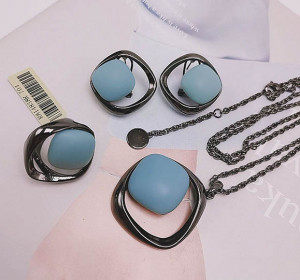 Комплект родированной стильной бижутерии ERP-0068-bs-mblue