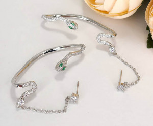 Серьги-каффы родированные с фианитами E-6178