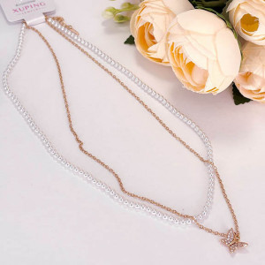 Колье двойное с жемчугом и фианитами Neck-0077