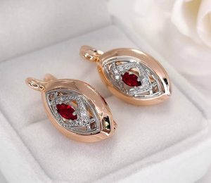 Серьги фианитовые с комбинированным покрытием E-6307