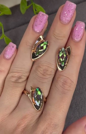 Комплект цветной бижутерии с фианитами ER-1142-g-mistik