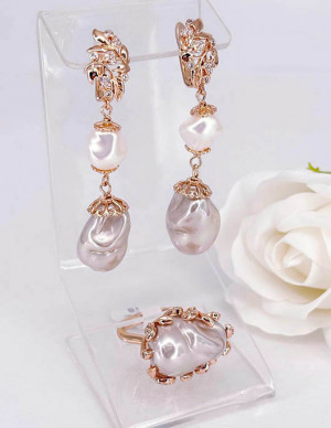 Комплект украшений с разноцветным жемчугом ER-1102-g-whi-roseperl
