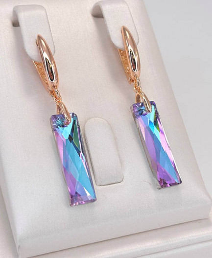 Серьги позолоченные с цветными кристаллами Swarovski E-6467-g-bluefiol