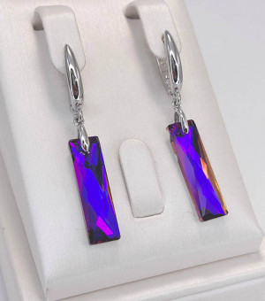 Серьги родированные с кристаллами Swarovski E-6468-s-dfiol