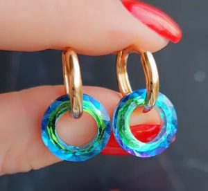 Серьги-трансформеры с цветными кристаллами Swarovski E-6470-g-bluegreen