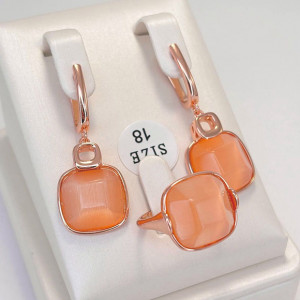 Набор позолоченной бижутерии с кошачьим глазом ER-1778-g-orange