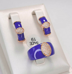 Комплект украшений с керамикой и фианитами CKR-166-g-dblue