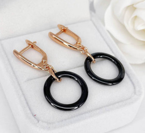 Серьги позолоченные с керамикой E-4886-g-black