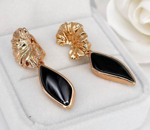 Серьги позолоченные с черной керамикой E-4887-g-black
