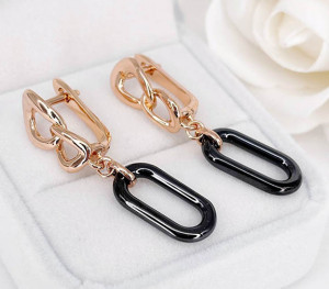 Серьги стильные с черной керамикой E-6476-g-black