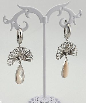 Серьги родированные с перламутром E-6495-s-white