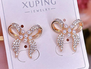 Серьги фианитовые с жемчугом E-6515