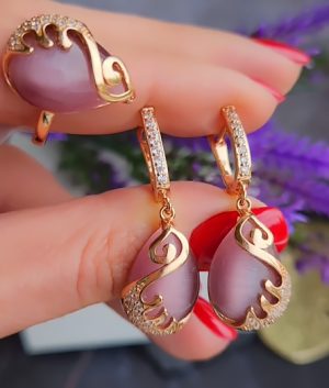 Комплект цветных украшений с кошачьим глазом и фианитами ER-803-g-rose