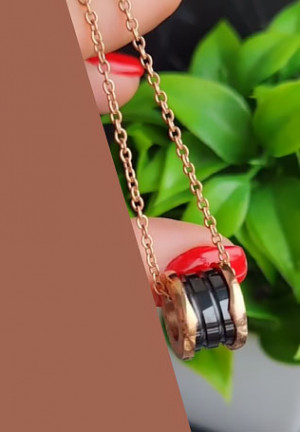 Кулон стильный с черной керамикой на цепочке KX-0501-g-black