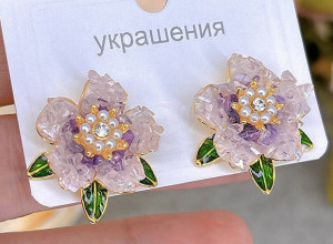Серьги с жемчугом и эмалью E-6523