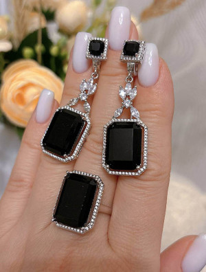 Набор бижутерии с фианитами ER-103-s-black