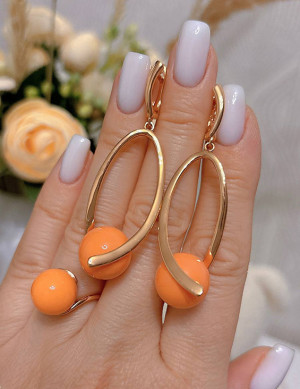 Комплект стильных цветных украшений ER-1039-g-orange