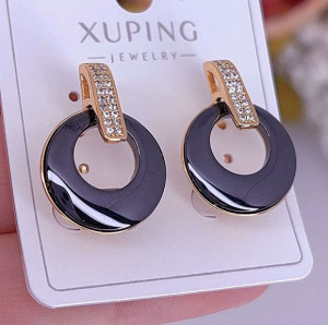 Серьги с черной керамикой и фианитами E-6531-g-black