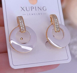Серьги позолоченные с белой керамикой E-6531-g-white