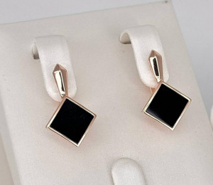 Серьги позолоченные с черной керамикой E-6533-g-black