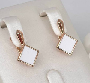 Серьги позолоченные с керамикой E-6533-g-white