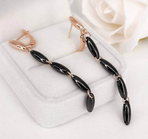Серьги позолоченные с черной керамикой E-6544-g-black