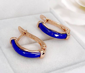 Серьги позолоченные с керамикой E-6545-g-blue