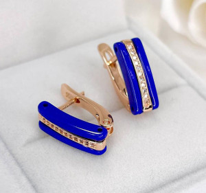 Серьги позолоченные с цветной керамикой E-6546-g-blue