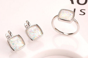 Набор родированных украшений с опалом ER-1801-s-whiteopal