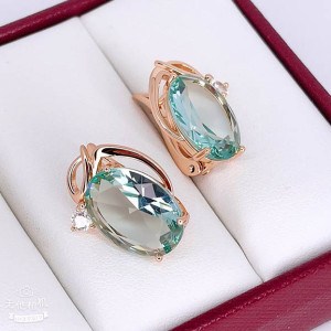 Серьги фианитовые с позолотой E-6549-biruz