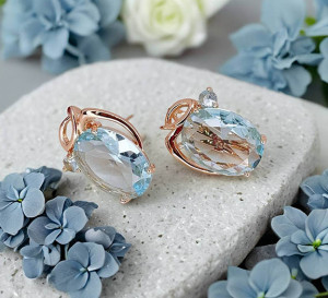 Серьги позолоченные с цветными фианитами E-6549-blue