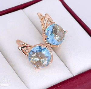 Серьги позолоченные с  фианитами E-6550-g-blue