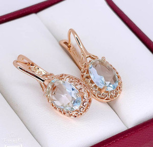 Серьги позолоченные с фианитами E-6551-g-liblue