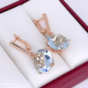 Серьги позолоченные с  фианитами E-6552-g-liblue