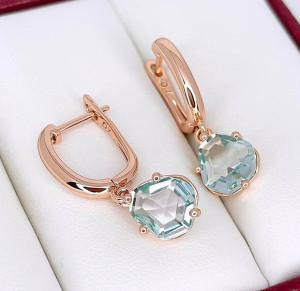 Серьги позолоченные с цветными фианитами E-6561-g-blue