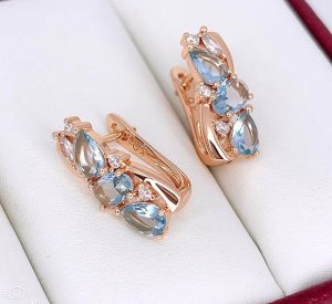 Серьги позолоченные фианитовые E-6562-g-blue