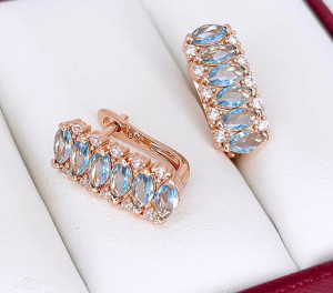 Серьги с цветными фианитами E-6563-g-blue