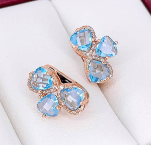 Серьги позолоченные с фианитами E-6565-g-blue