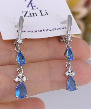 Серьги родированные с цветными фианитами E-6575