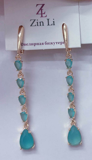 Серьги длинные с цветными фианитами E-6580
