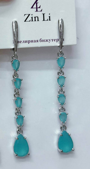 Серьги родированные с фианитами E-6581