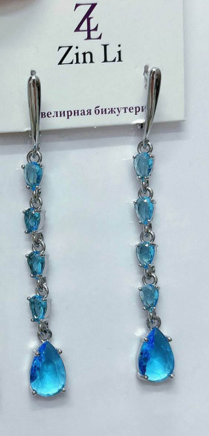 Серьги длинные родированные с фианитами E-6583