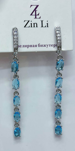 Серьги родированные с цветными фианитами E-6586